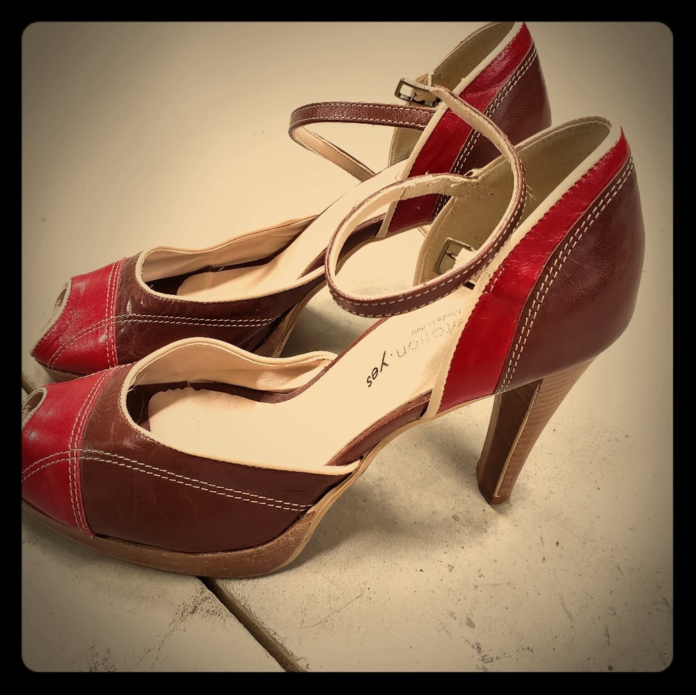 generation. yes Brown and Red Leather Heels
